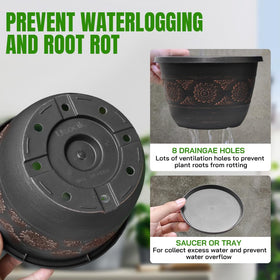 Usocik pot showing drainage holes and saucer for clean, dry floors.