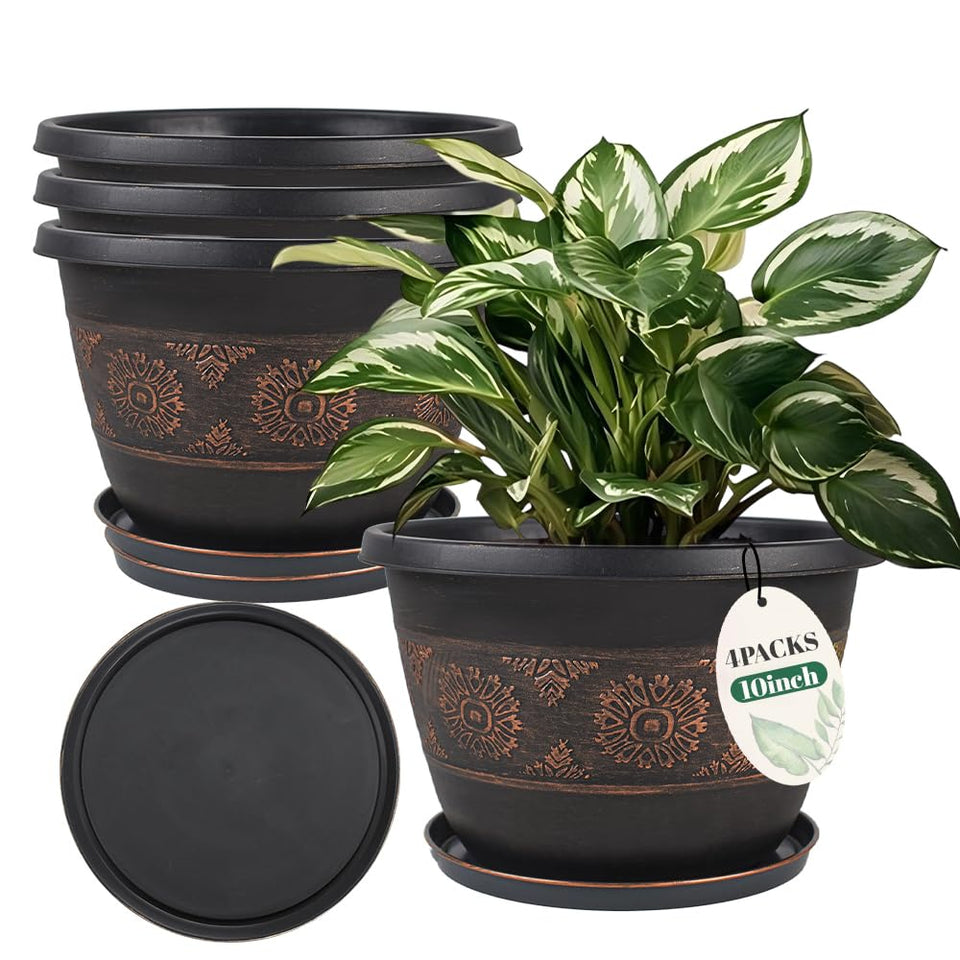 Usocik plant pot with retro pattern in 10-inch size for indoor decor and healthy growth.