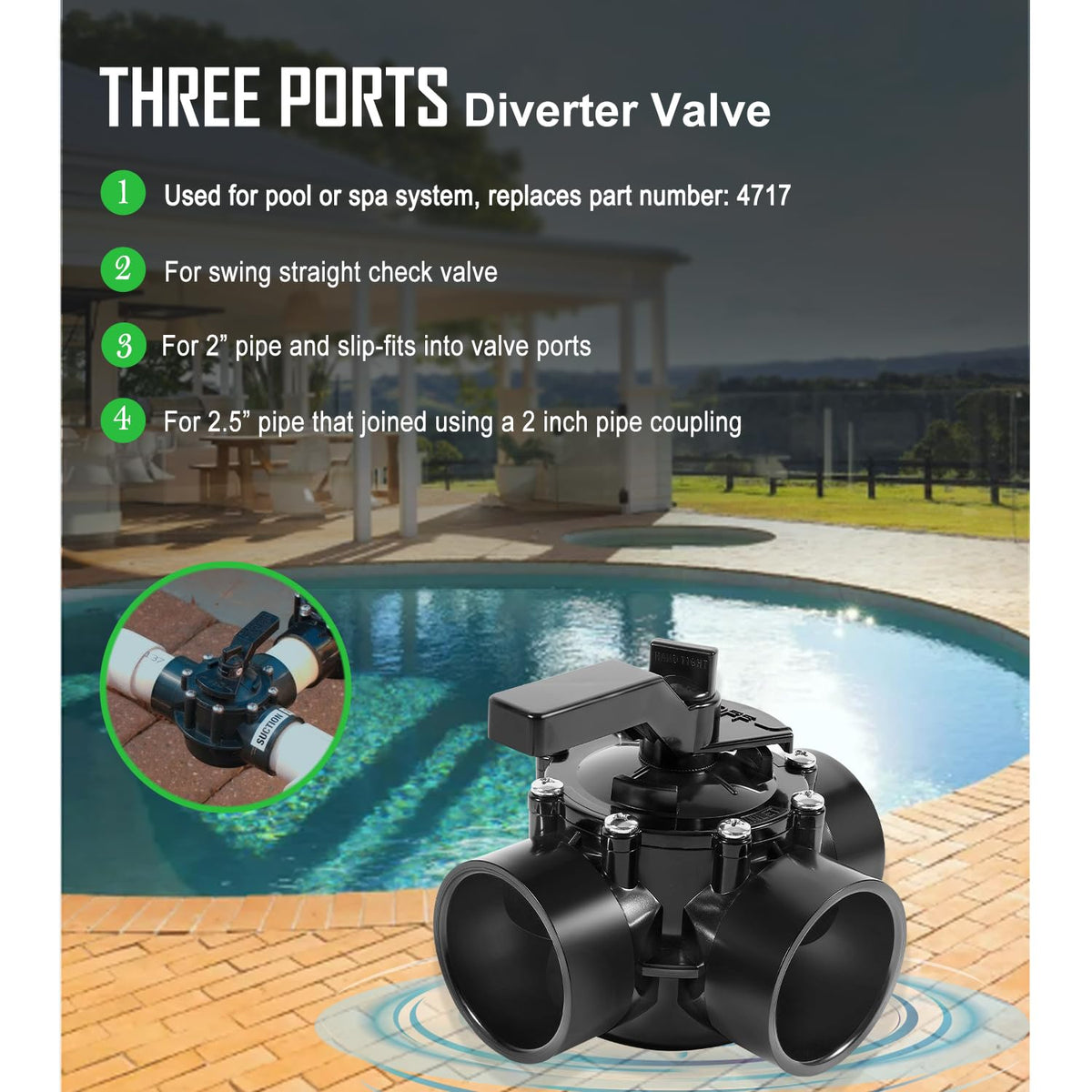 Ussuray-4717-valve-replacement-body highlights robust CPVC/PVC construction for reliable pool performance.