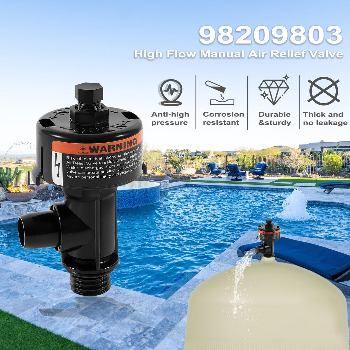 Ussuray air relief valve, bottom connection, internal threads ensure a tight seal with compatible filters