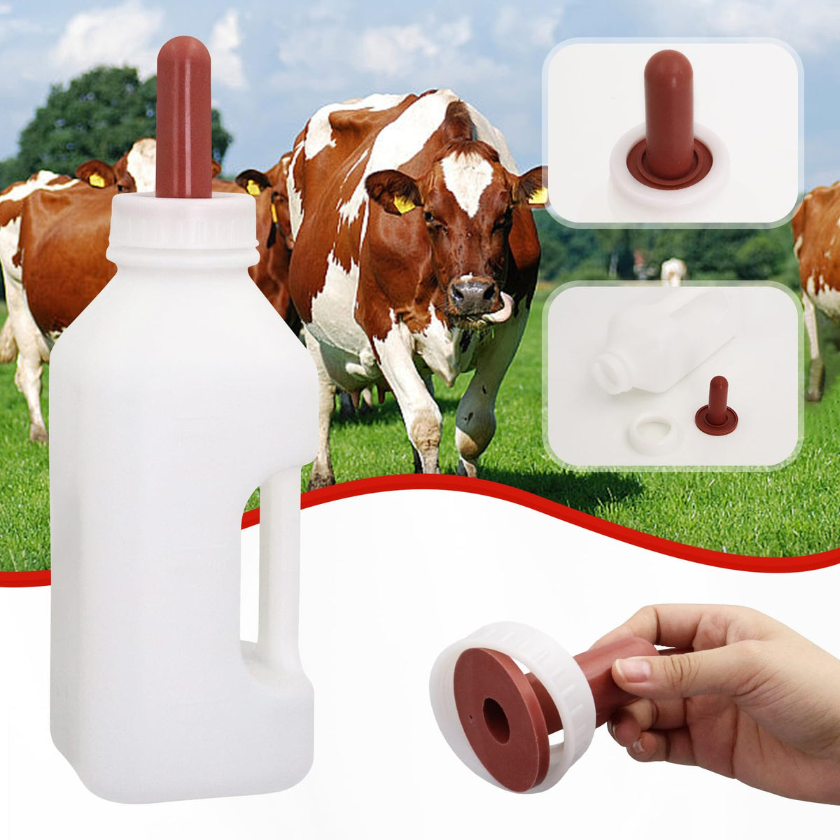 USUNFARM screw nipple calf bottle wide-mouth design makes filling and cleaning quick.