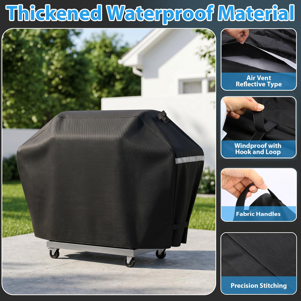Utheer 60-inch grill cover fabric close-up showing rugged 600D material
