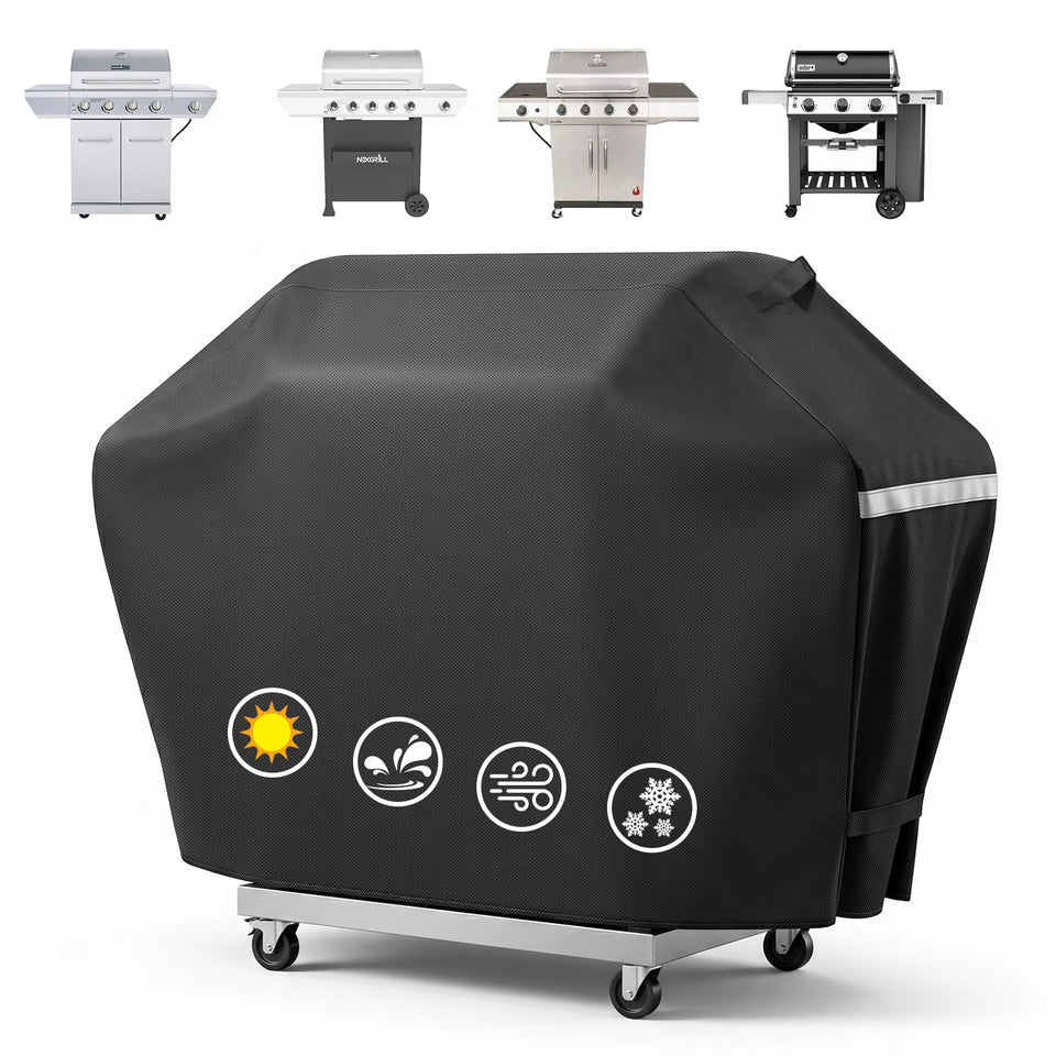 Utheer 60-inch grill cover front view protecting Nexgrill and others from rain