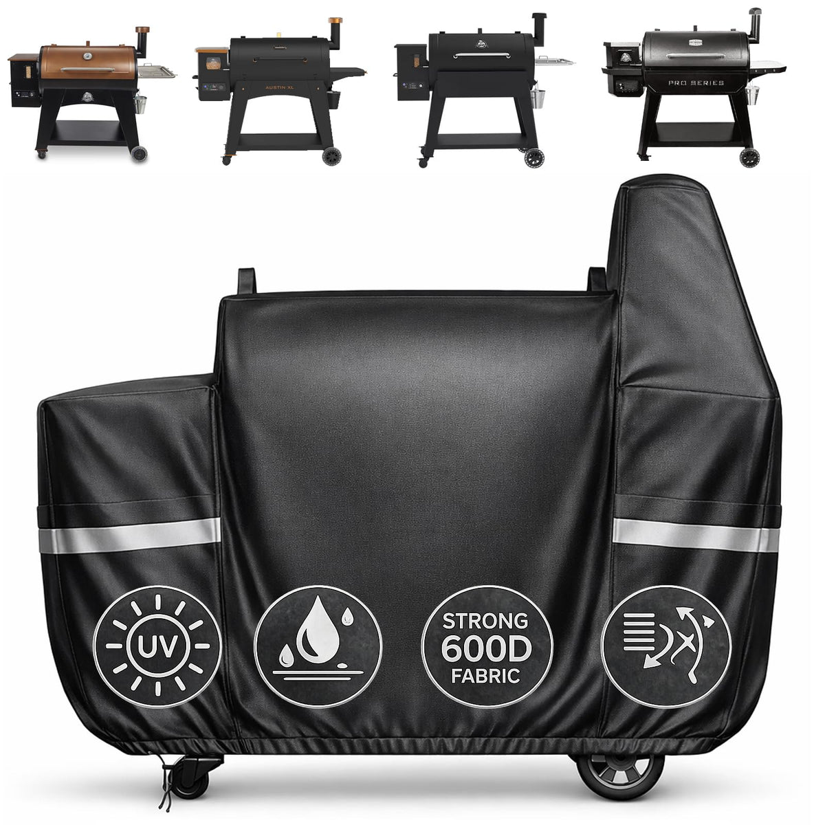Utheer Pit Boss Austin XL grill cover in waterproof fabric protecting against rain and sun
