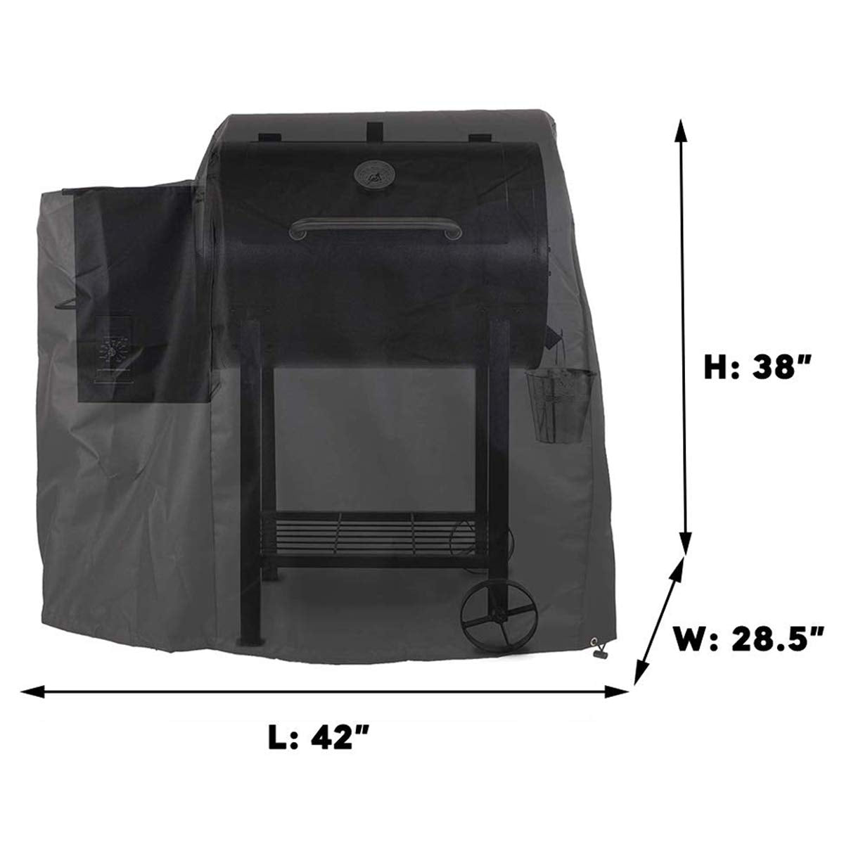 Utheer Lexington 500 cover, side view, keeps grill clean and dry during rain.