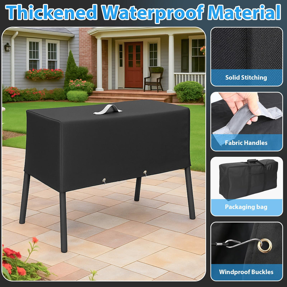 Waterproof 600D Oxford fabric shields the grill from rain and snow.