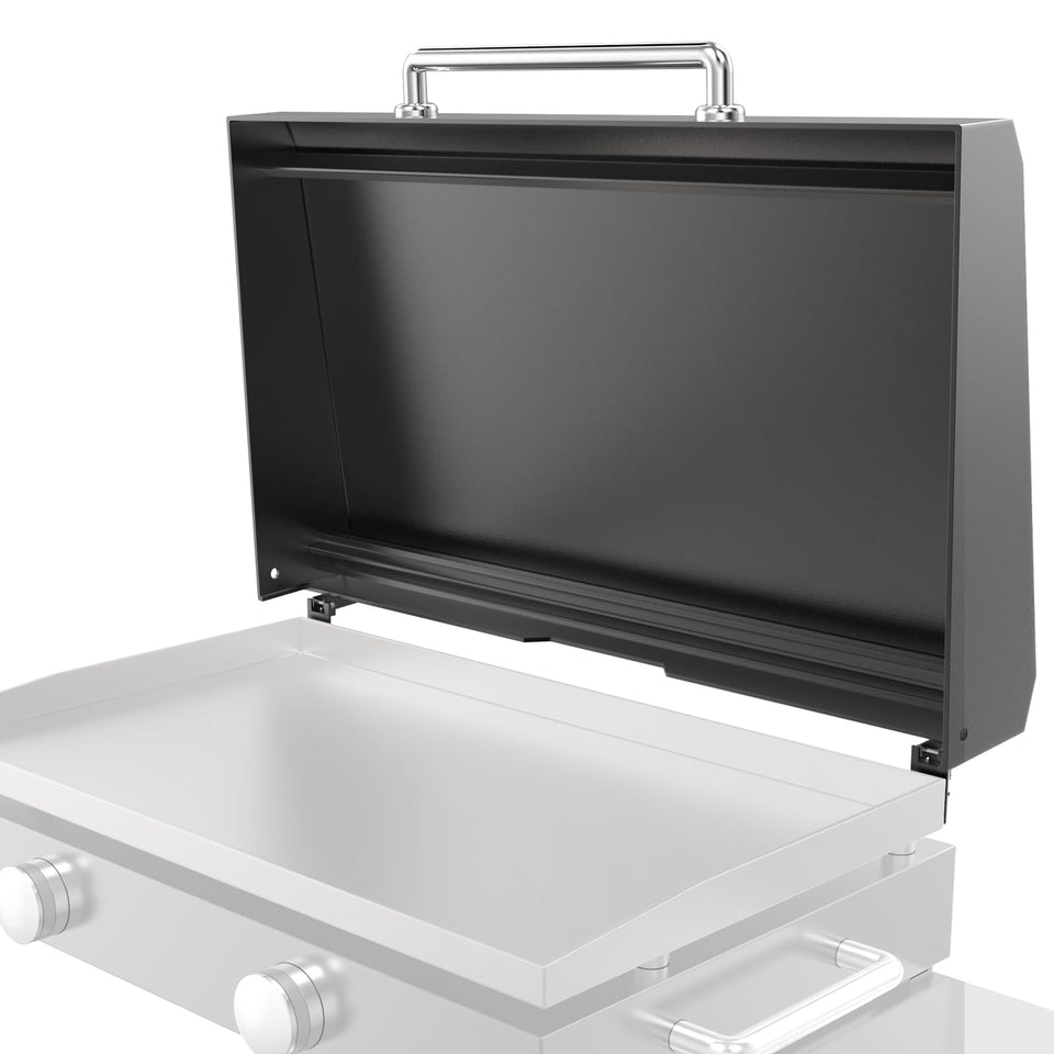 Utheer hinged lid proving compatibility with Blackstone 28-inch griddles for a snug, secure fit.