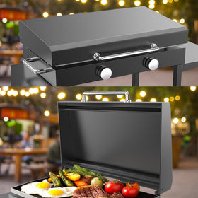 Utheer hinged lid shows rear and right-side grease collection for cleaner cooking surfaces.