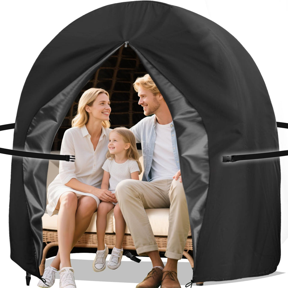 uthem double egg chair cover in waterproof oxford 420d protects outdoor chairs from rain and sun.