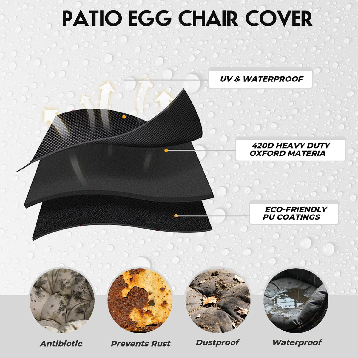 uthem double egg chair cover with windproof drawstrings and buckles prevents gusts from displacing cover.