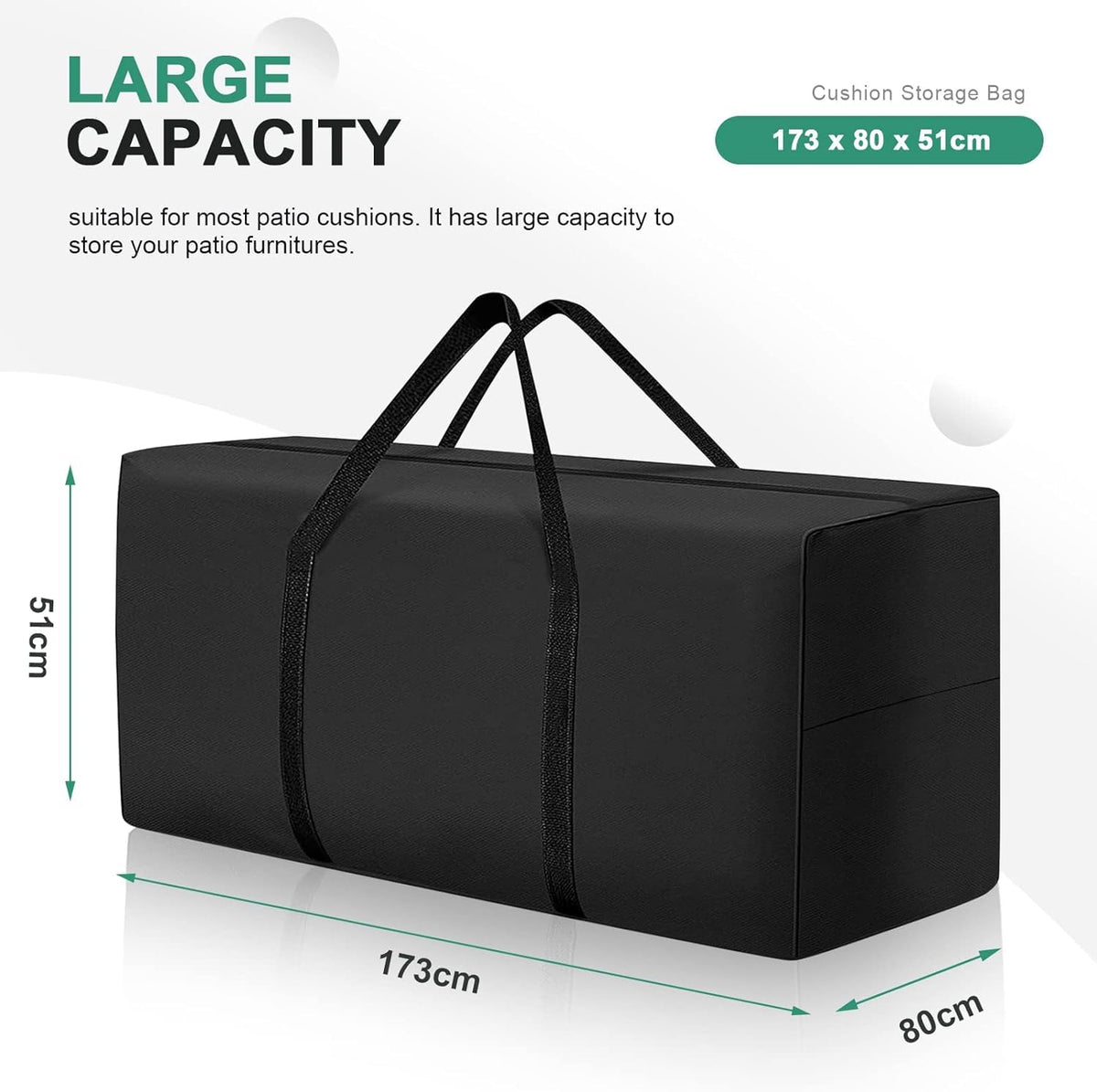 Uthem outdoor cushion cover with zipper and handles for easy transport.