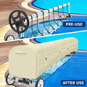 Uthem reel cover with easy-roll handles simplifies removal and storage.