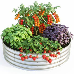 Utopia Home galvanized raised bed round 2x2, ideal for compact patio gardening.