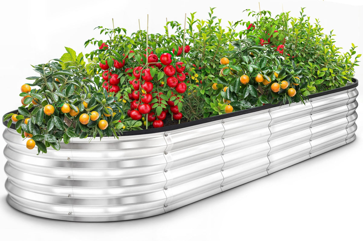 Utopia Home galvanized raised garden bed 6x2x1 ft during assembly for sturdy setup