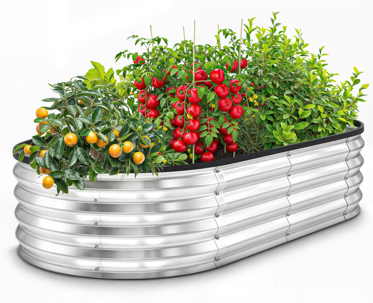 Utopia Home galvanized raised garden bed front view showcasing durable outdoor setup