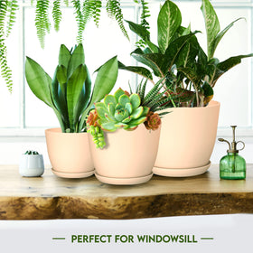 Utopia Home matching saucers for indoor planters in pink to protect surfaces