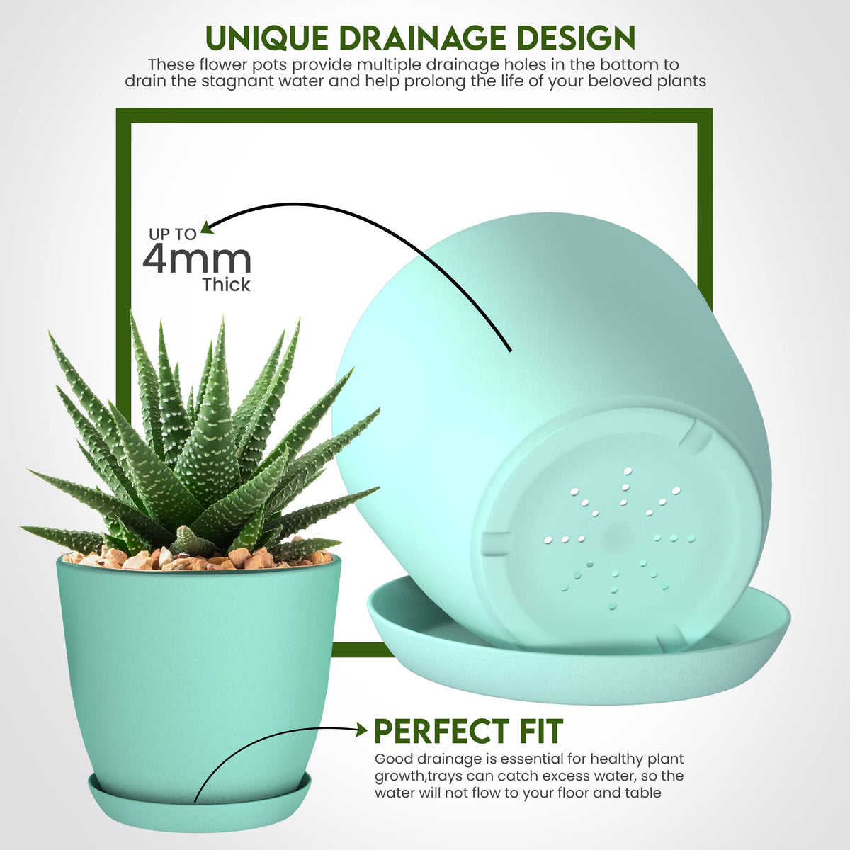 Utopia Home aqua 6-inch plant pot with drainage for space-saving décor