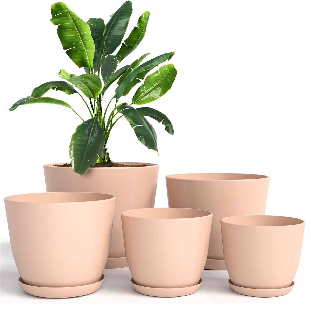 Utopia Home plant pots with drainage in pink, front view, ideal for indoor planting