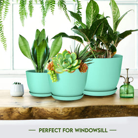 Utopia Home aqua matching saucer set for spill-free plant care