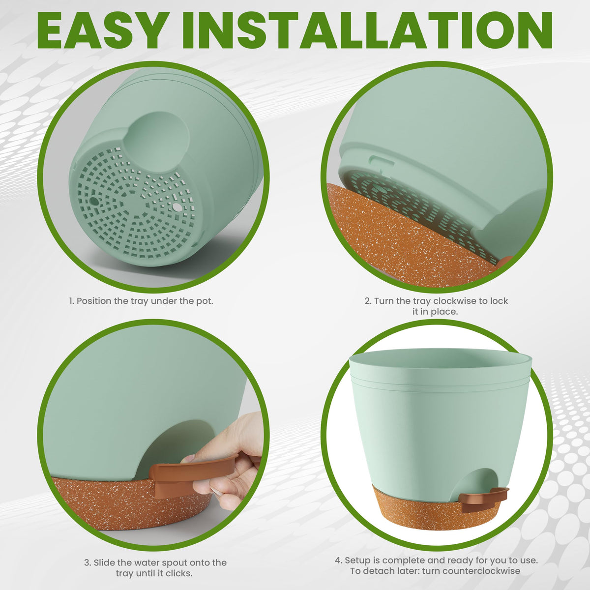 Utopia Home self-watering pot 5-9 inch in olive green promotes healthy root aeration and drainage.