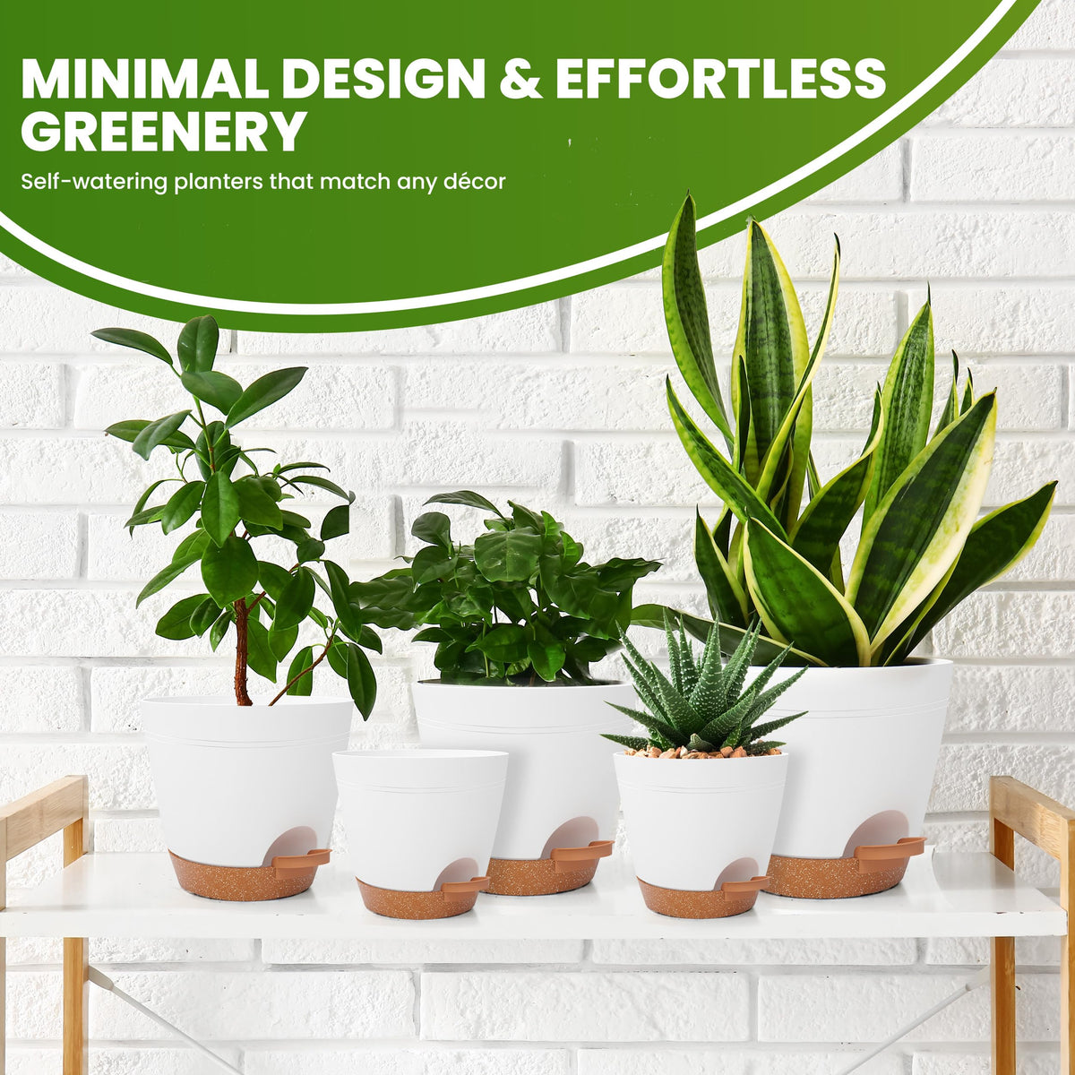 Utopia Home set of self-watering pots in white for versatile indoor planting