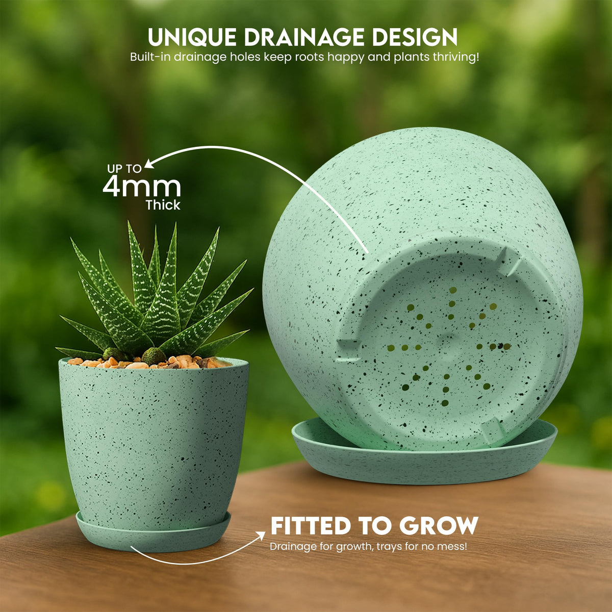 Utopia Home 5.3-inch speckled mint pot with drainage for desk herbs.