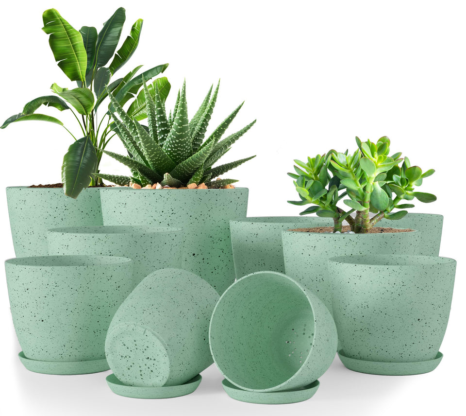 Utopia Home spotty plant pots pack of 10 in mint speckle for indoor decor and easy drainage