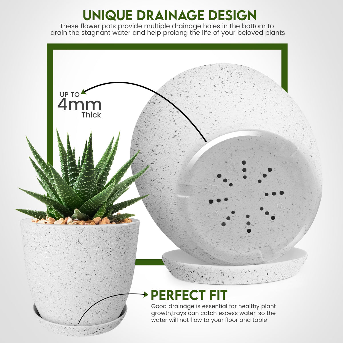 Utopia Home spotty pot 6-inch grey lightweight and easy to move