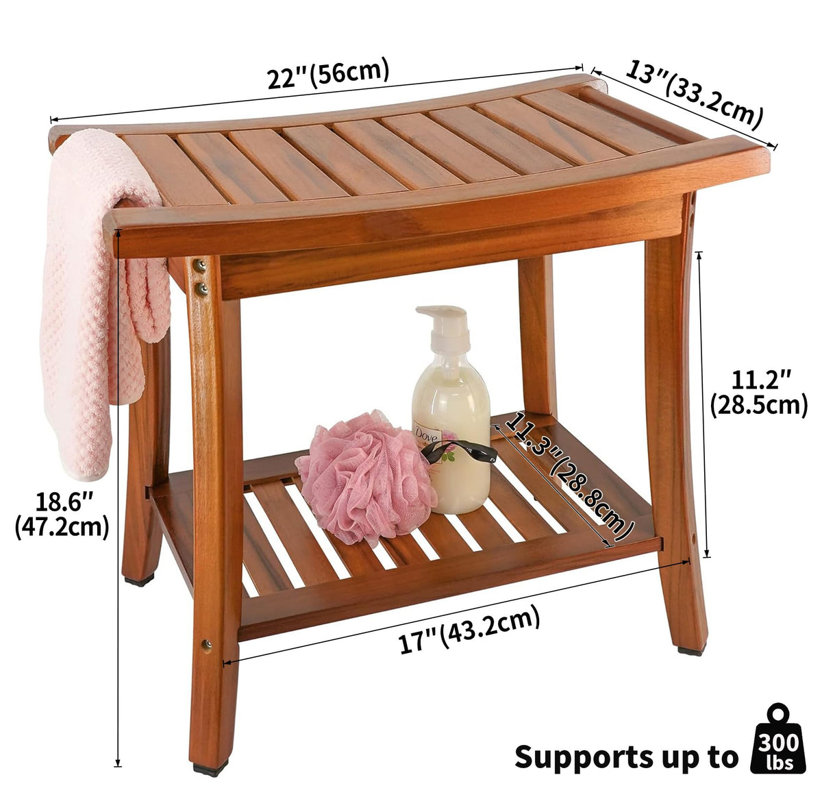 Utoplike bench non-slip feet protect floors on wet surfaces.