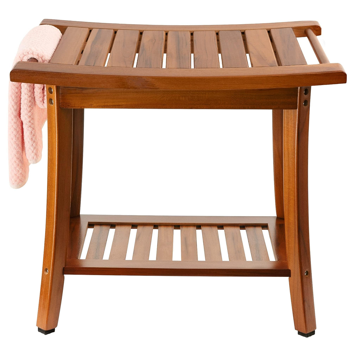 Utoplike teak shower bench with handles offers sturdy support for safe bathroom transfers.
