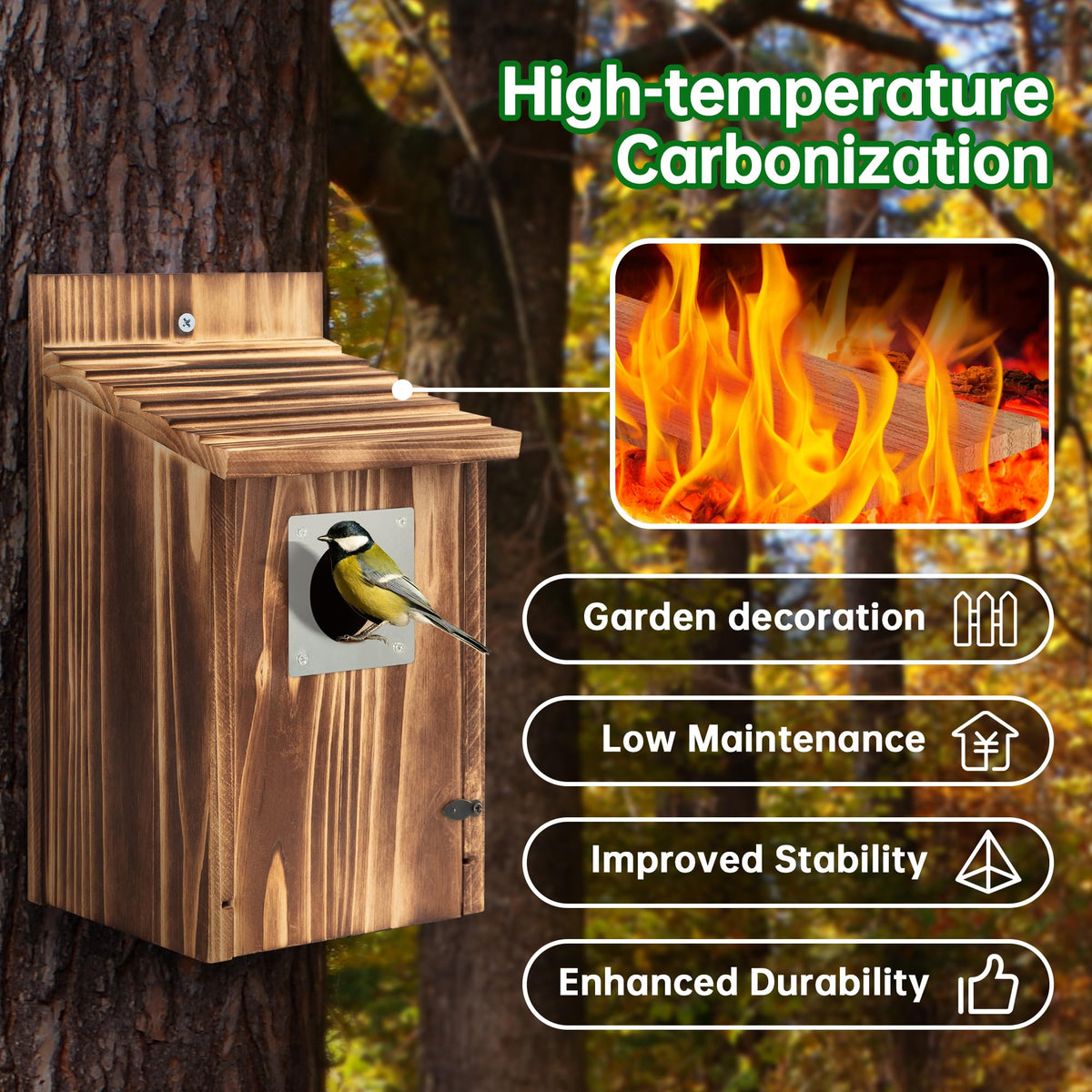 UUMENHA nesting box front-door opens for easy cleaning.