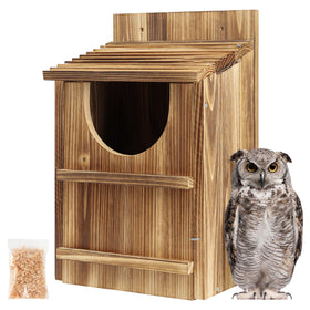UUMENHA owl house exterior view highlights durable cedar and weather-ready design.