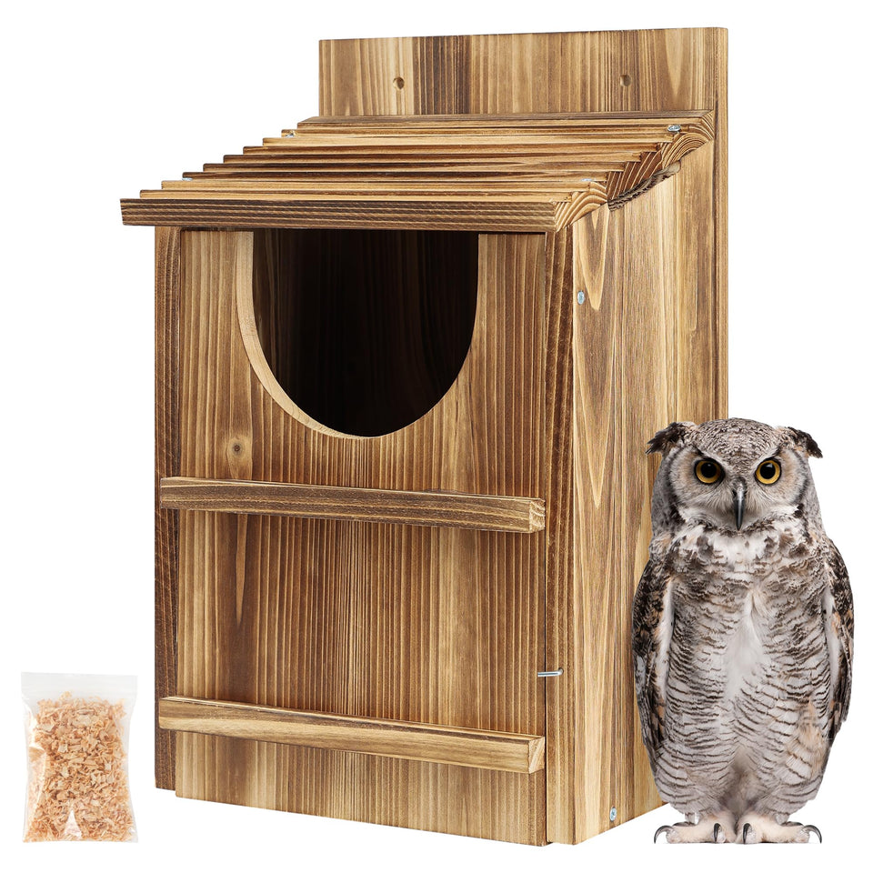 UUMENHA owl house exterior view highlights durable cedar and weather-ready design.
