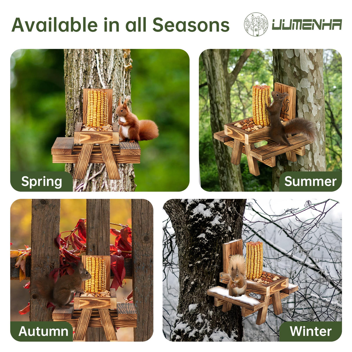 UUMENHA wooden squirrel table in use supports family-friendly outdoor viewing.