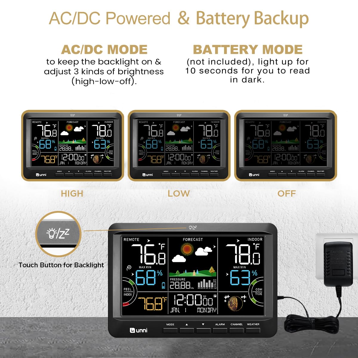 U UNNI Weather Station atomic clock ensures accurate time with automatic daylight saving.