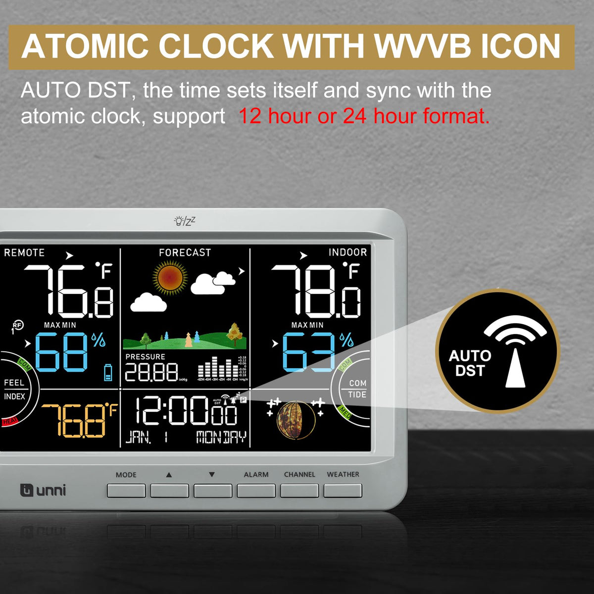 Barometer gauge on U UNNI weather station highlighting pressure trends