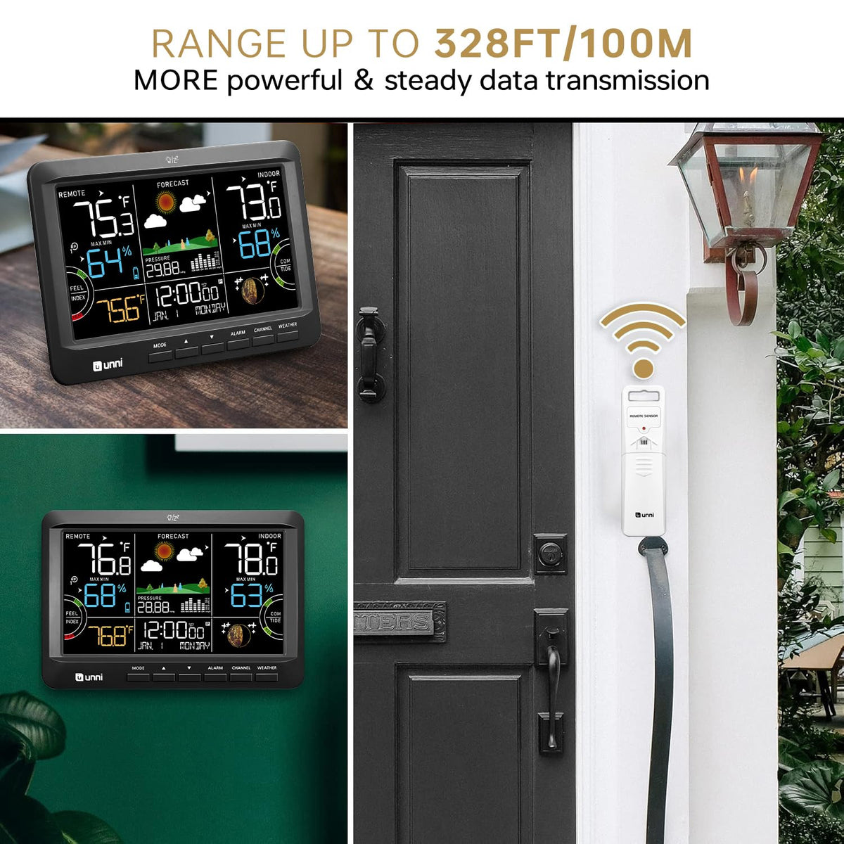 U UNNI Weather Station package includes the display and a wireless sensor for quick setup.