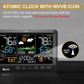 U UNNI Weather Station seven-half-inch display is easy to read from across the room.