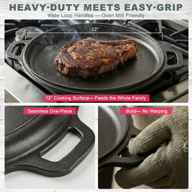 UVCCARE HHC cast iron griddle pan with even heat for browning
