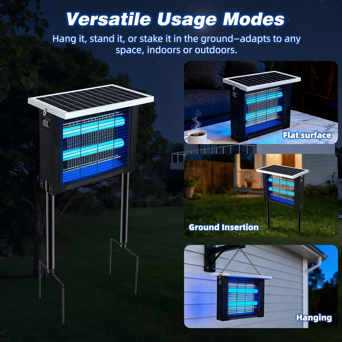 uvcoolplunge Solar Bug Zapper versatile placement on grass, table, or hung