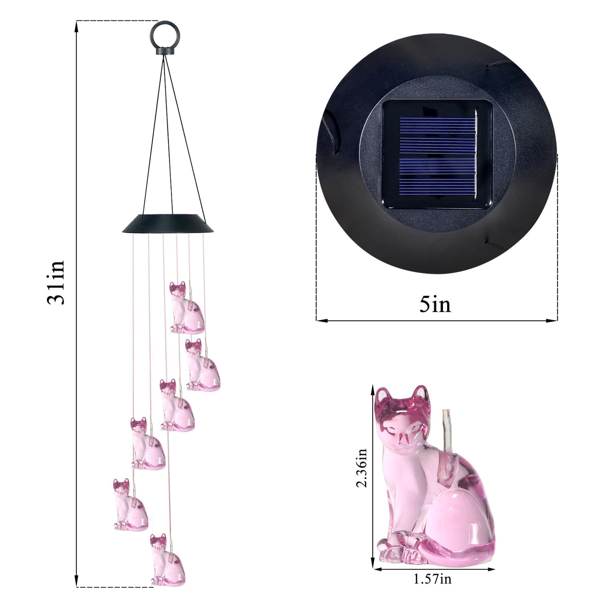 UXORSN Cat Solar Wind Chimes with waterproof design for garden decor in rain.