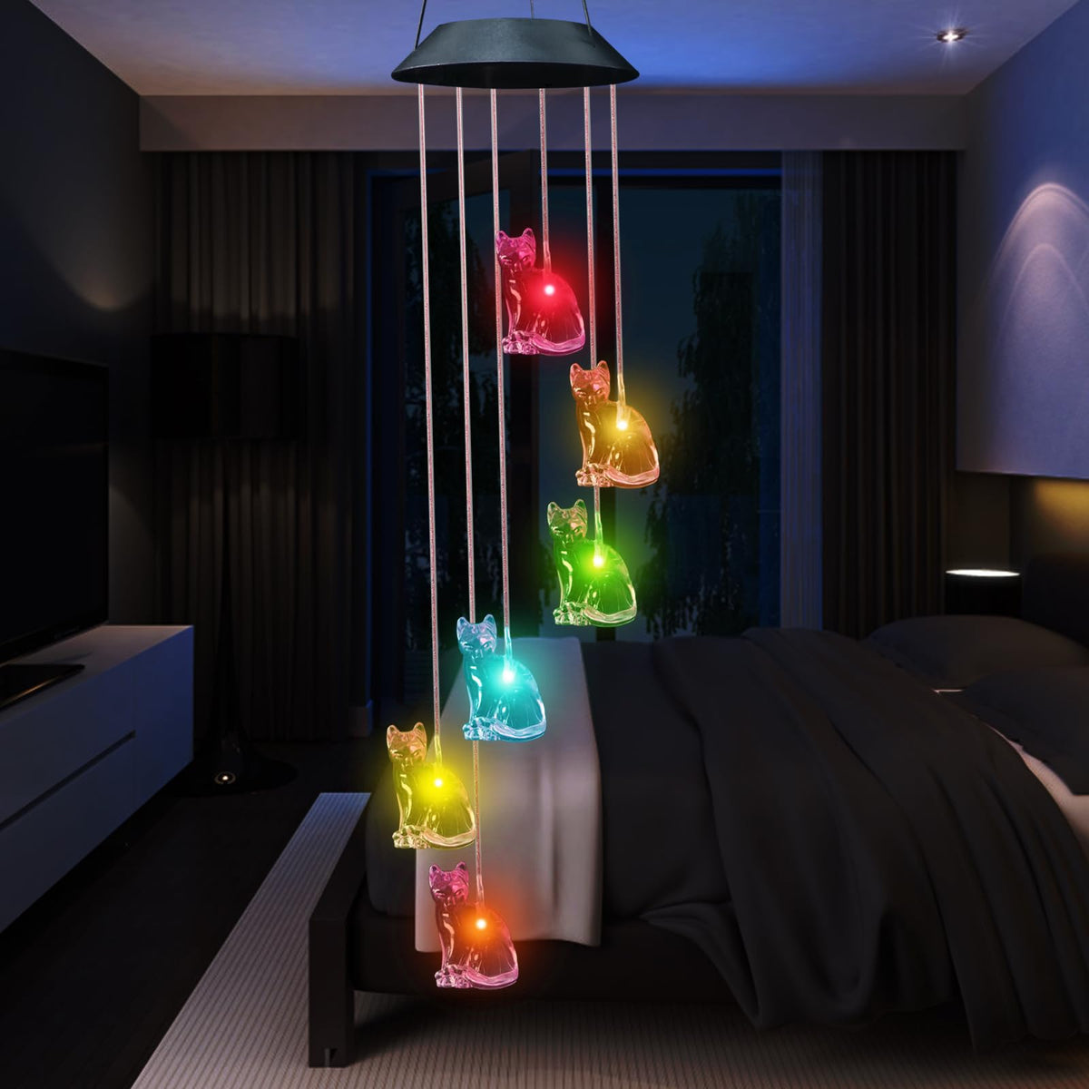 UXORSN Cat Wind Chimes creating dreamy color transitions for porch and patio evenings.