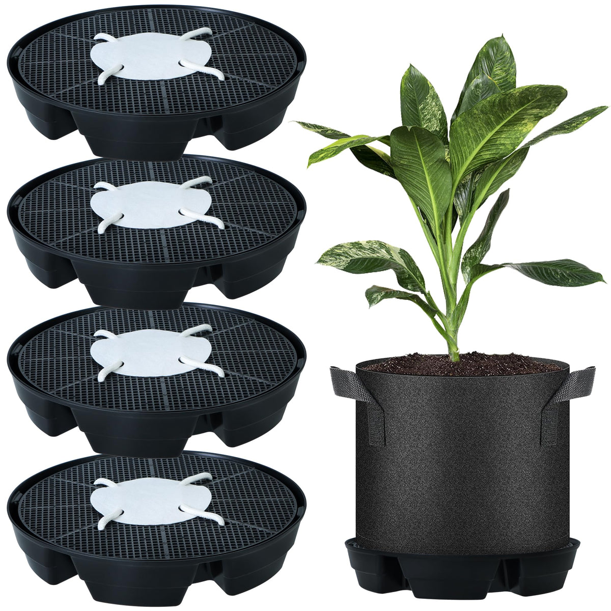 UYEDUJZ self-watering base top view supports steady hydration for fabric pots.