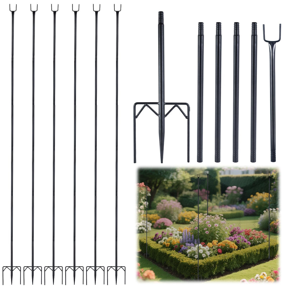 Uyeesi 6-pack garden netting stakes adjustable-length for versatile bed sizing.