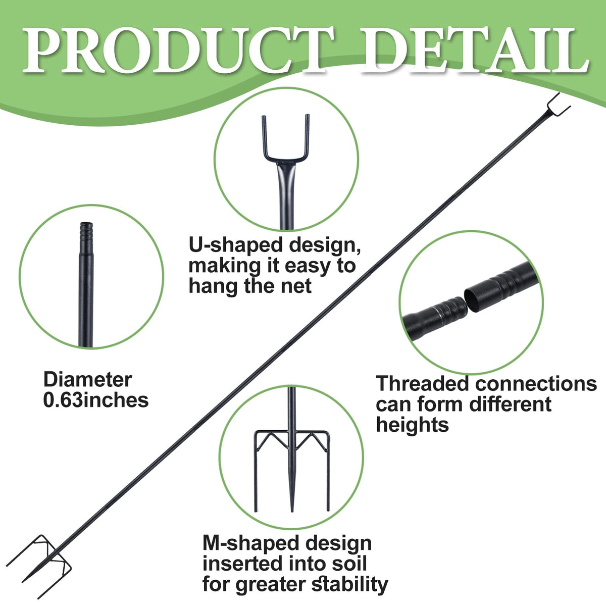 Uyeesi heavy-duty metal stakes provide solid support for nets and coverings.