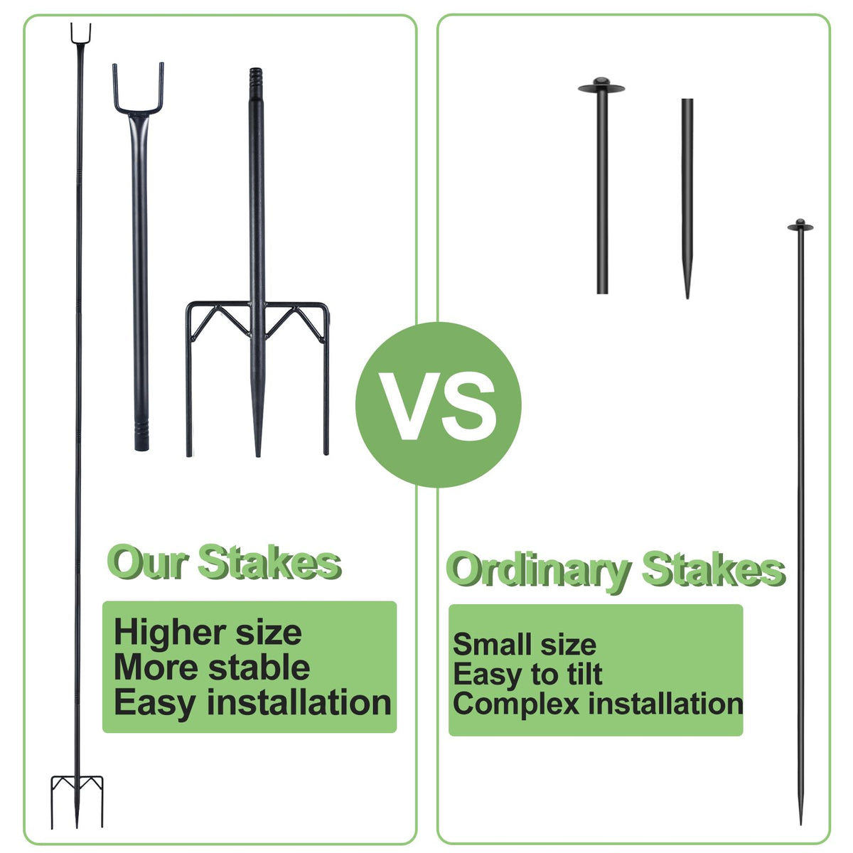 Uyeesi fork-base design offers stable insertion against wind and animals.
