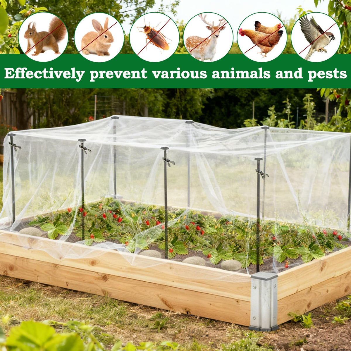 Uyeesi netting over a garden bed enables airflow and light