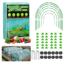 Uyittour garden netting kit with a 10x30ft green mesh protecting beds from birds