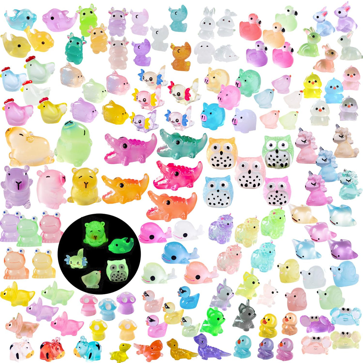 U-Zimikee 150-piece luminous mini resin animals glow at night for decor
