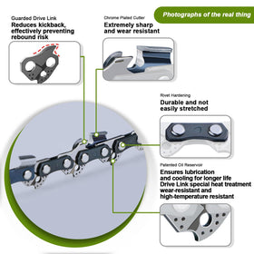 V-MODEST full-chisel 18-inch chain with sharp edge for fast cuts in soft wood.